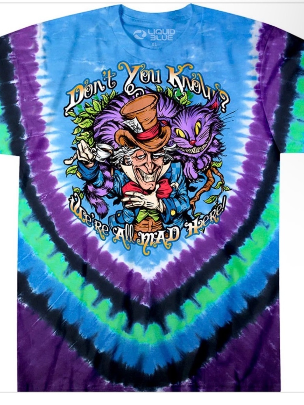 Liquid Blue Blue Alice in Wonderland "Don't You Know We're All Mad Here" Small